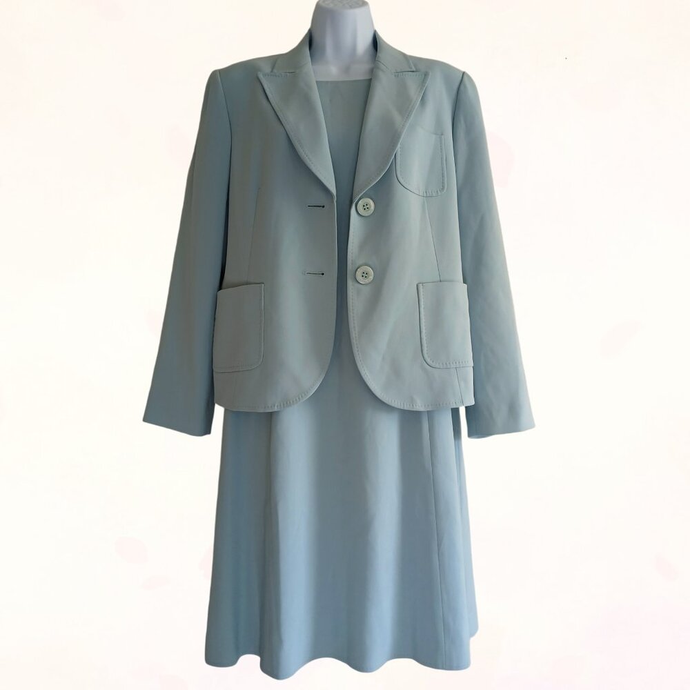 Talbots Petites Women Pale Blue Sleeveless Dress & Blazer Suit 2 Piece Set Sz 10